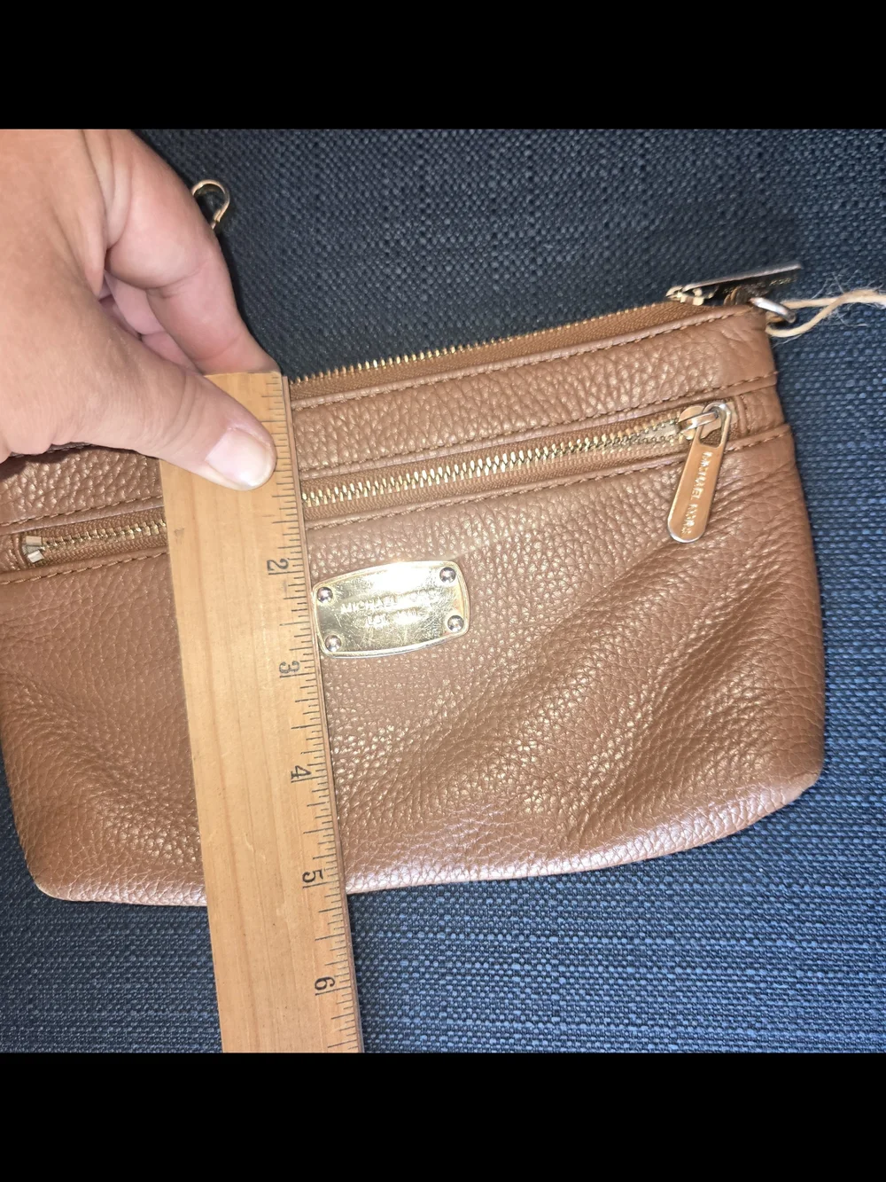 Michael Kors Cognac Pebbled Leather Wristlet with Gold Hardware
